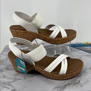 SKECHERS Cali Brystol Vegan Slingback Heeled Sandals White 11 Comfy Casual